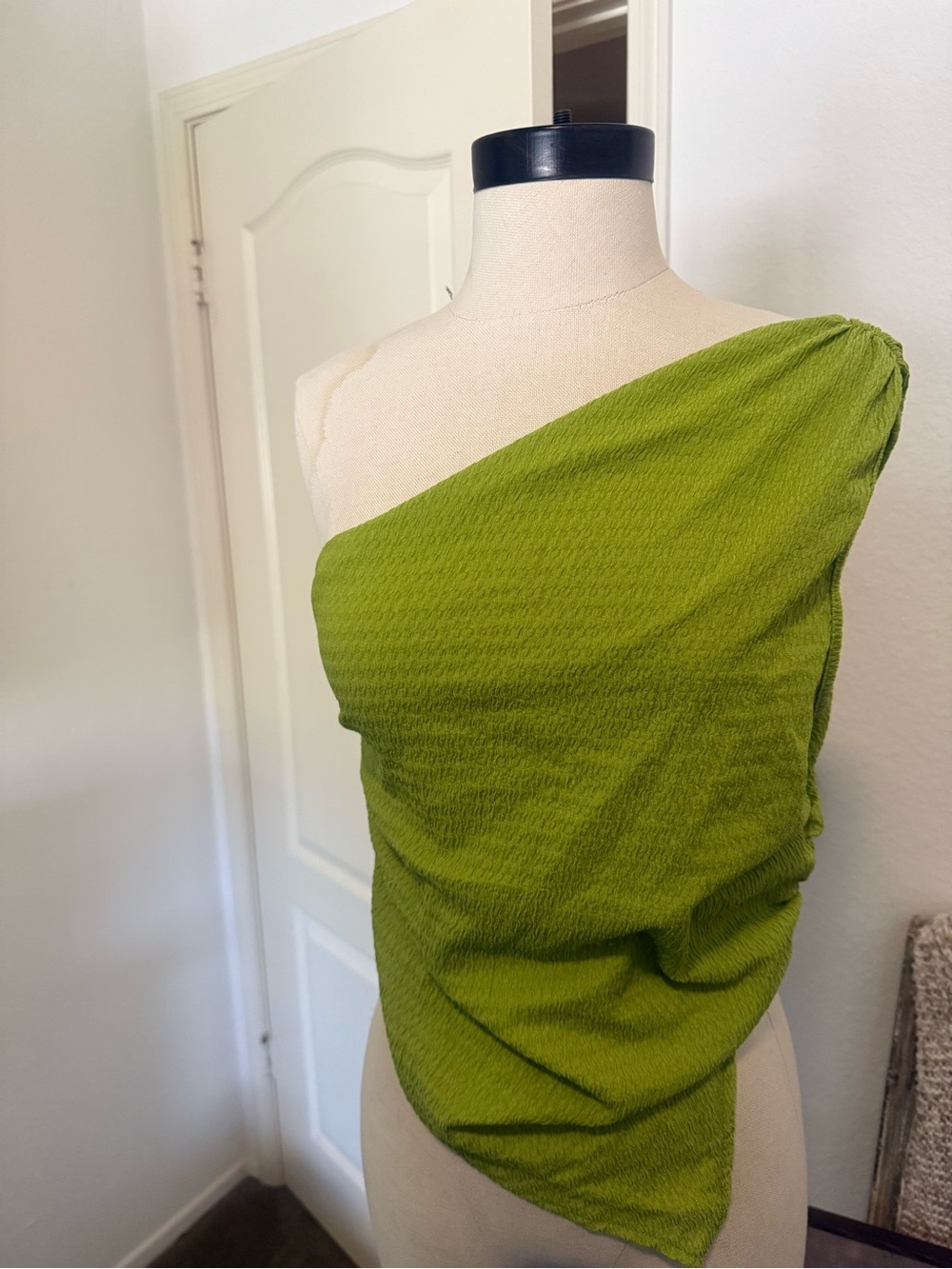 One-Shoulder Lime Green Draped Top